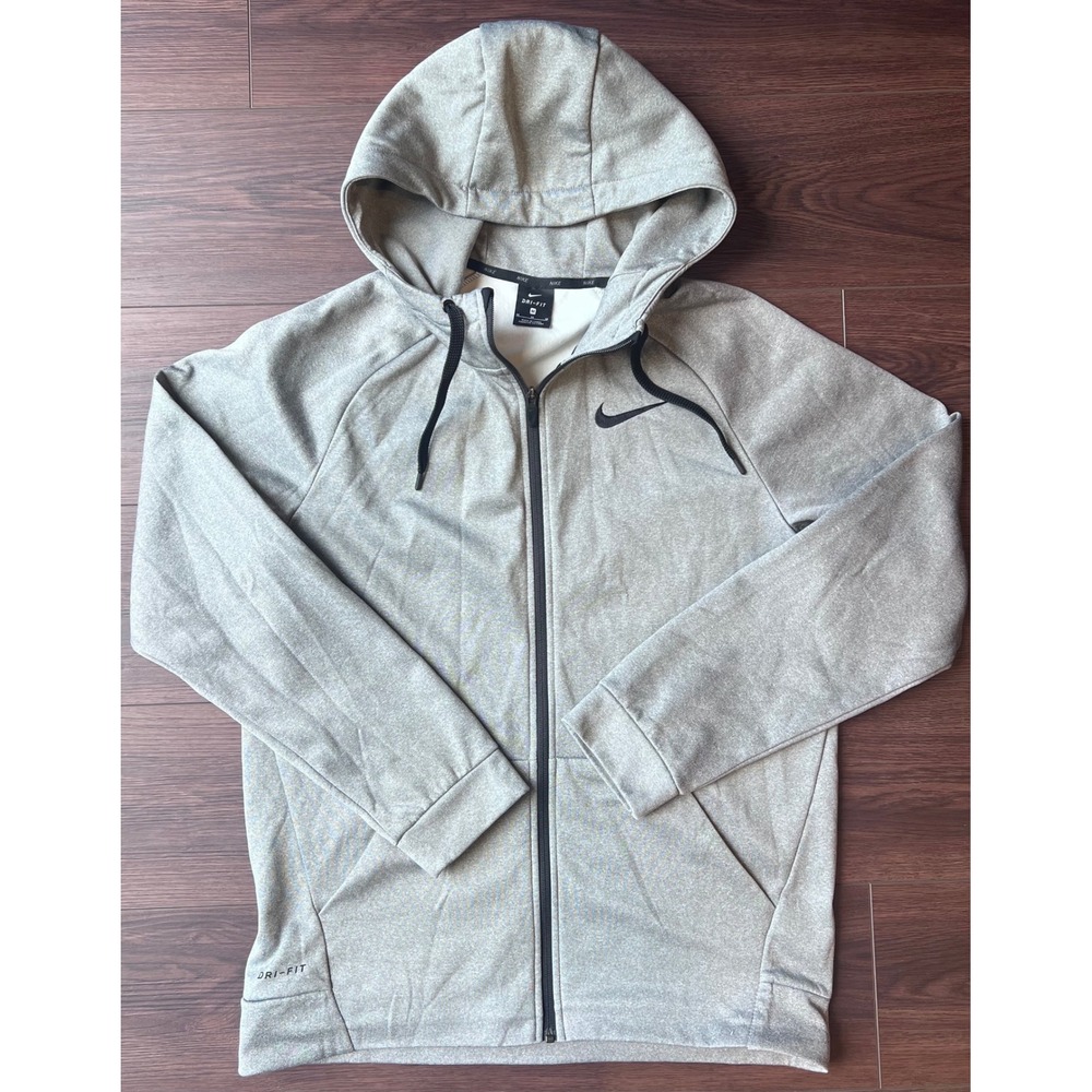 Nike Dri-FIT Mens Full Zip Training Hoodie Heather Gray Fleece Jacket Size M
